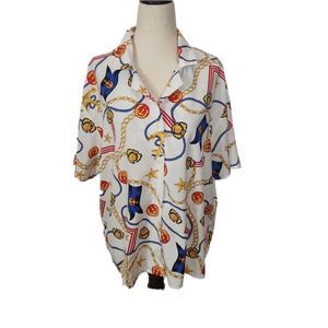 Bonworth Nautical Red White Bkue Chain Print Button Down Shirt Large